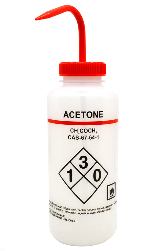 1000ml Capacity Labelled Wash Bottle for Acetone, Self Venting, Low Density Polyethylene (Discontinued)