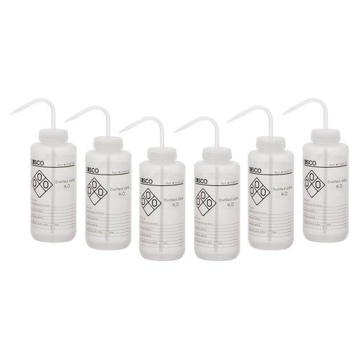 6PK Performance Plastic Wash Bottles - Distilled Water - 1000mL