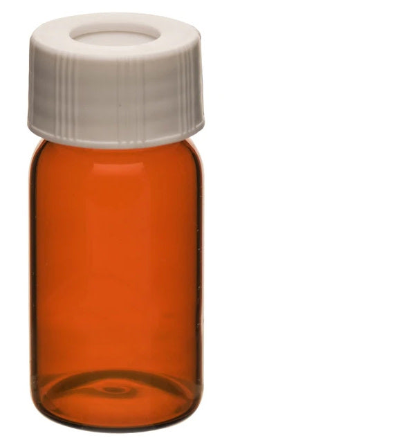 VOA/TOC Amber Vials, 20mL, 100/PK - Borosilicate Glass - ASTM/USP Type I, Class B - PTFE Septa
