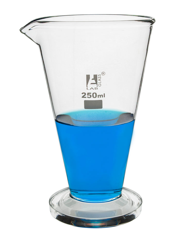 Conical Measuring Cup, 250ml - Borosilicate Glass - Spout, Round Base - Ungraduated - Eisco Labs