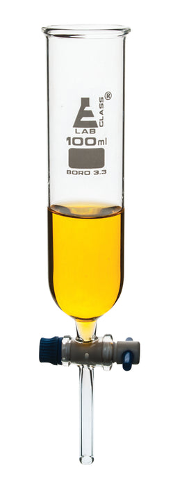 Dropping Funnel, 100ml - PTFE Key Stopcock, Open Top, Cylindrical - Ungraduated - Cylindrical, Borosilicate Glass - Eisco Labs
