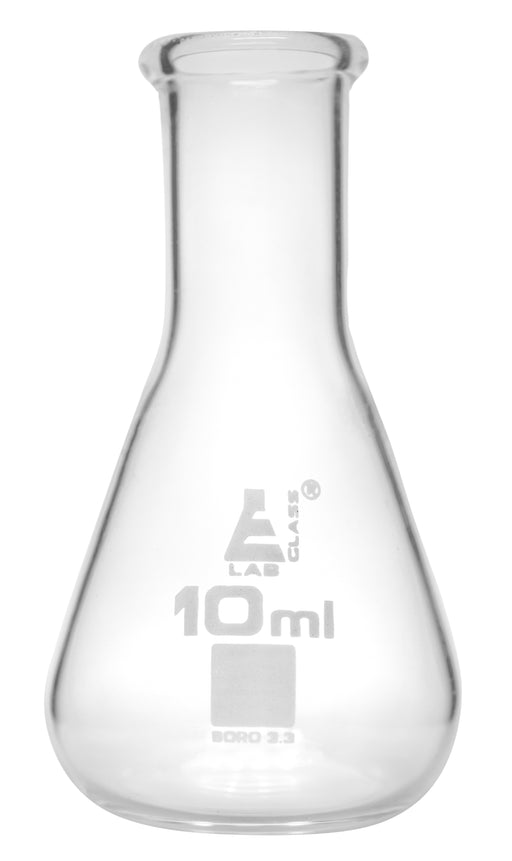 Erlenmeyer Flask, 10ml - Borosilicate Glass - Narrow Neck, Conical Shape - White Graduations - Eisco Labs