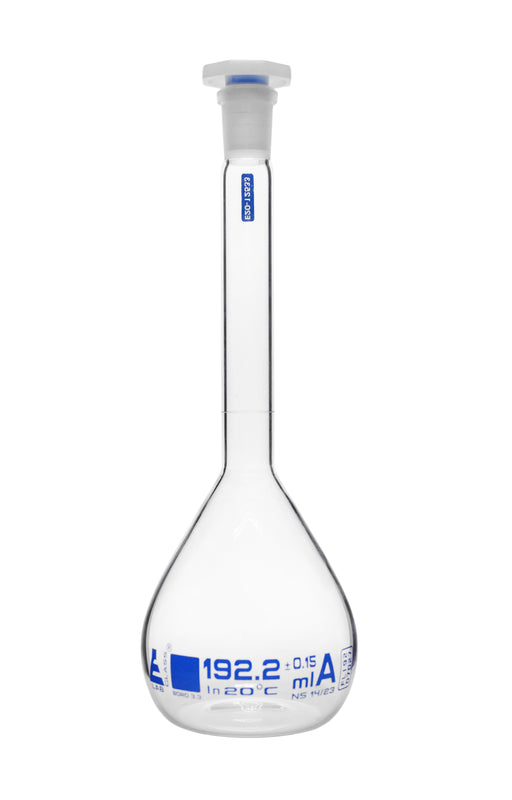 Volumetric Flask, 192.2mL - Class A - Borosilicate Glass - 14/23 Polyethylene Stopper - Includes Calibration Certificate