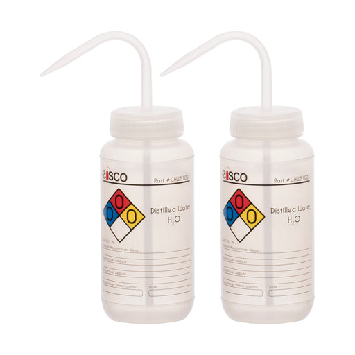 2PK Performance Plastic Wash Bottle, Distilled Water, 500 ml - Labeled (4 Color)
