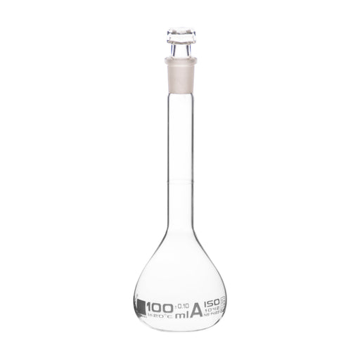 Volumetric Flask, 100ml - Class A - Hexagonal, Hollow Glass Stopper - Single, White Graduation - Eisco Labs