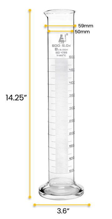 Graduated Cylinder, 500ml - Class B - White Graduations, Round Base