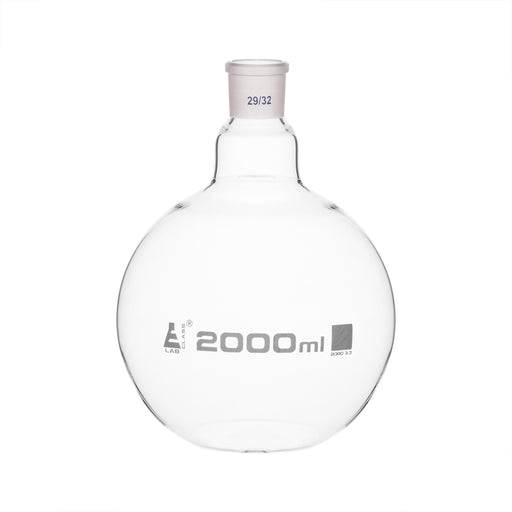 Florence Boiling Flask, 2000ml - 29/32 Joint, Interchangeable - Borosilicate Glass - Flat Bottom, Short Neck - Eisco Labs