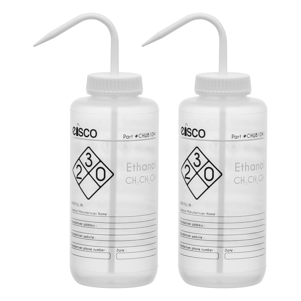 2PK Performance Plastic Wash Bottle, Ethanol, 1000 ml - Labeled (2 Color)
