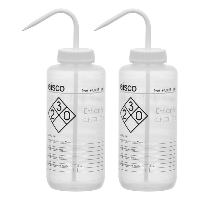 2PK Performance Plastic Wash Bottle, Ethanol, 1000 ml - Labeled (2 Color)