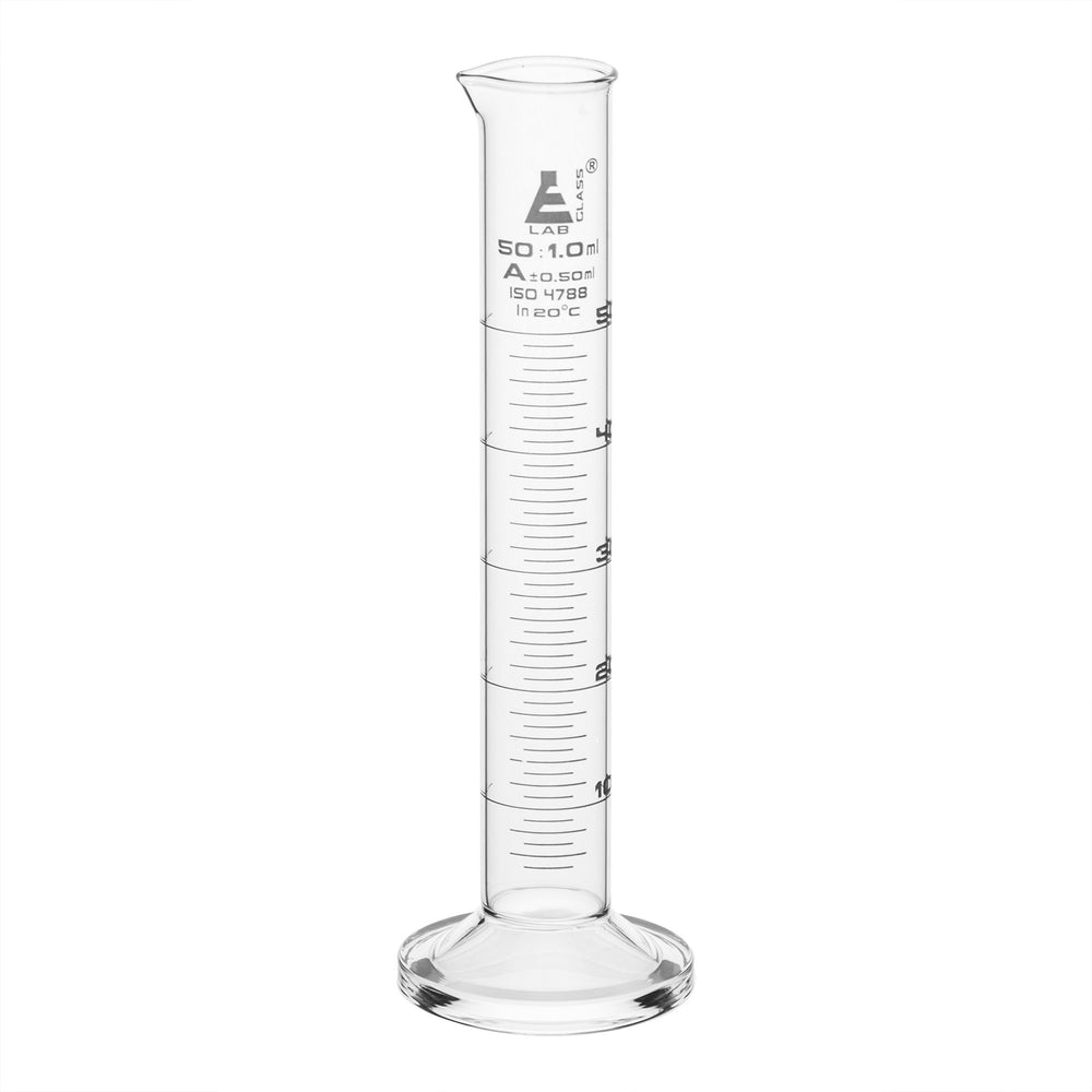 Graduated Cylinder, 50ml - Class A - White Graduations, Round Base