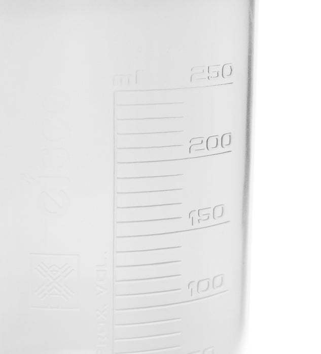 12PK Plastic Beakers, 250ml - Polypropylene - Raised Graduations