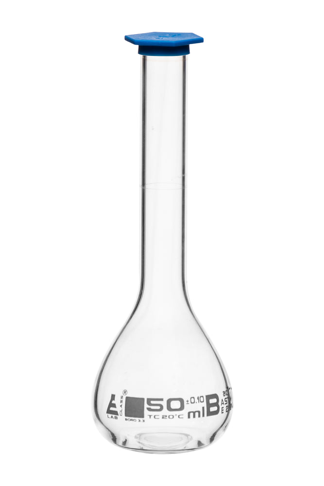 Volumetric Flask, 50ml - Class B, ASTM - Blue Snap Cap