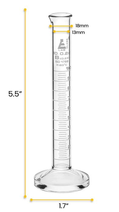 Graduated Cylinder, 10ml - Class B - White Graduations, Round Base