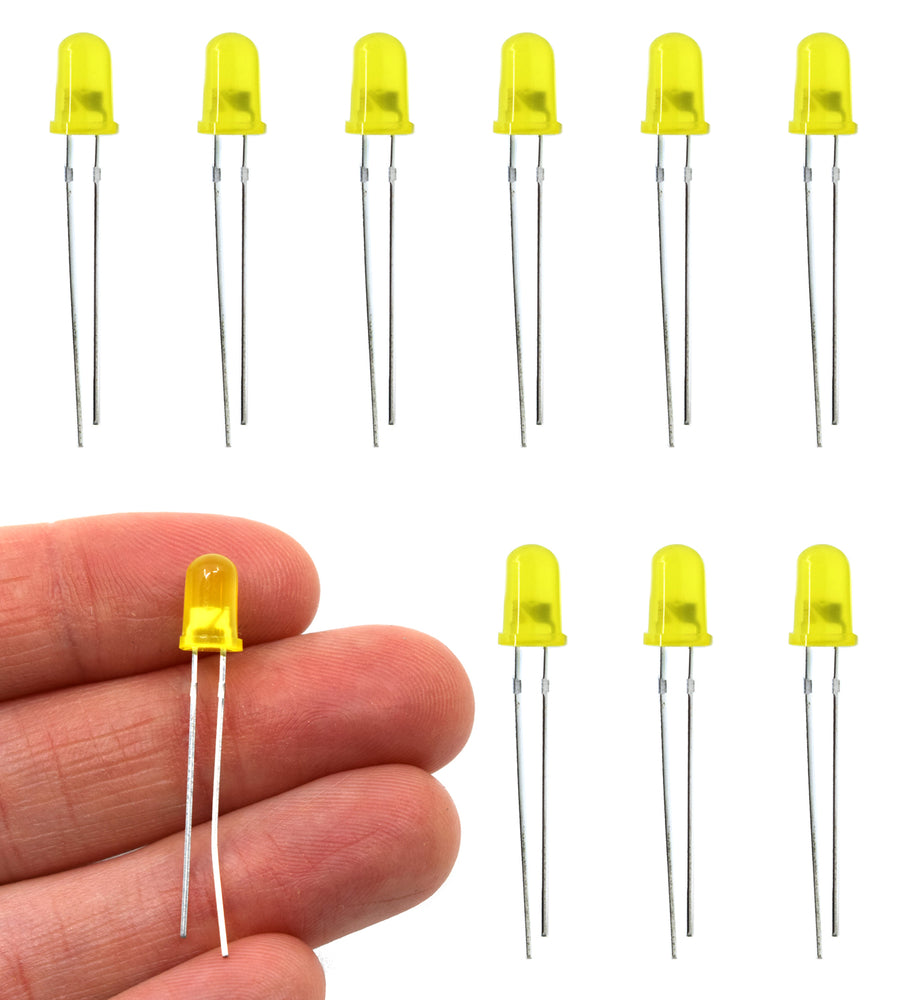 Light Emitting Diode (LED), Yellow, 5mm Standard High Quality, Diffused Round Lens, Pack of 10 - Eisco Labs