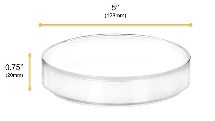 12PK Petri Dishes - 5" Diameter, 0.75" Depth - Polypropylene Plastic