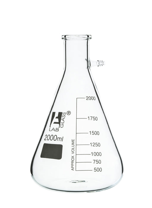 Filtering Flask, 2000ml - Borosilicate Glass - Conical Shape, with Integral Side Arm - White Graduations - Eisco Labs