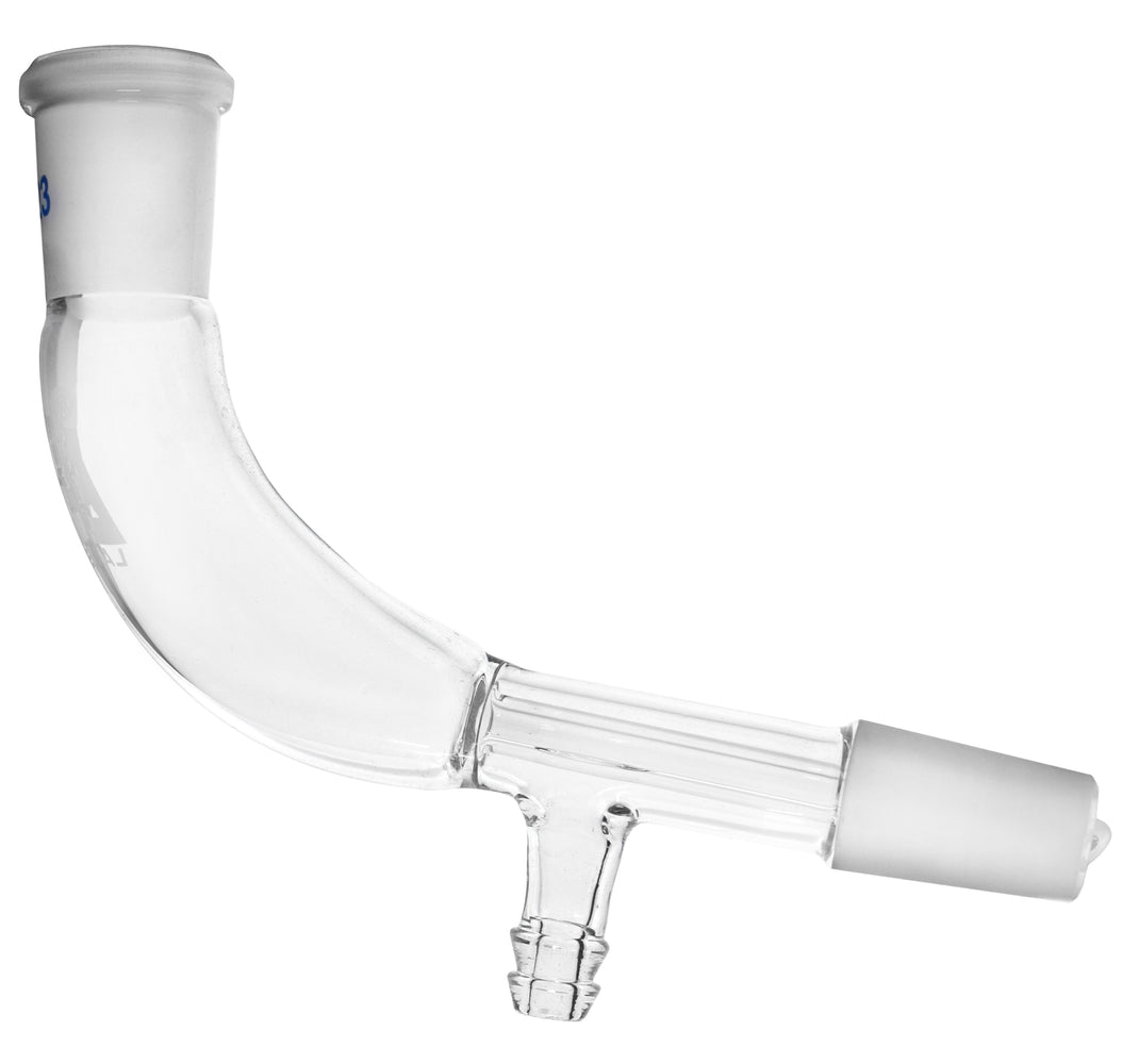 Receiver Adaptor, Bend with Vacuum Connection - Socket Size: 14/23, Cone Size: 14/23 - Borosilicate Glass - Eisco Labs