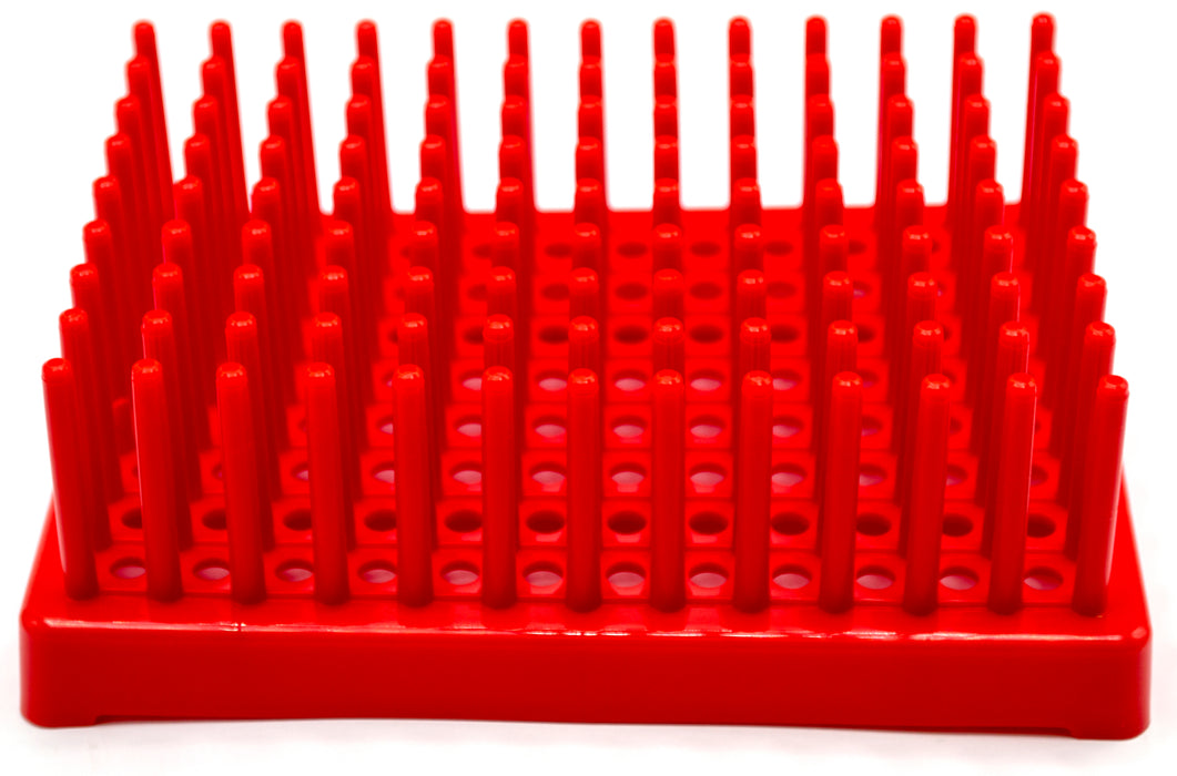 (Pack of 2) Red Plastic Test Tube Peg Drying Rack Holds 96 13mm Test Tubes - Eisco Labs