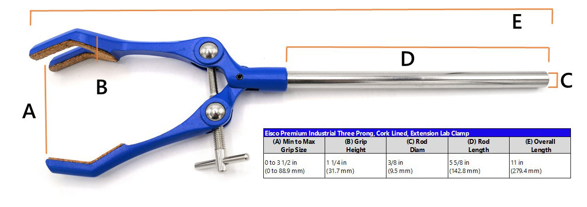 3 Finger Cork Lined Extension Clamp on Rod - 3.4" Max Opening
