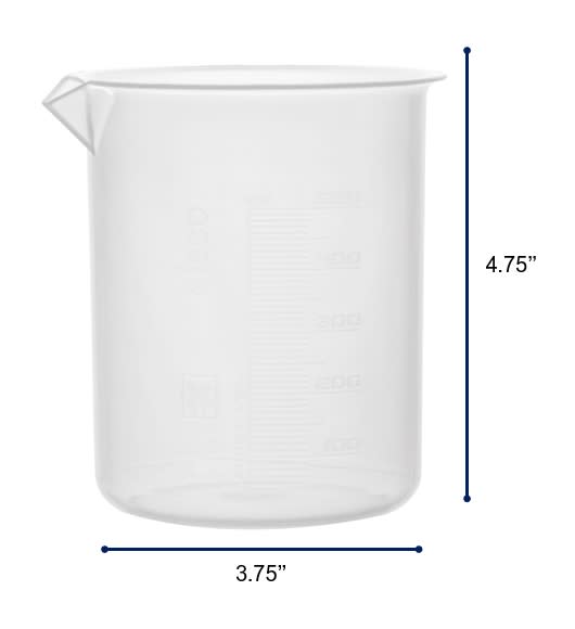 4PK Plastic Beakers, 500ml - Polypropylene - Raised Graduations