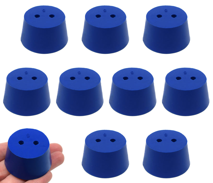10PK Neoprene Stoppers, 2 Holes - ASTM - Size #9 - 37mm Bottom, 45mm Top, 25mm Length