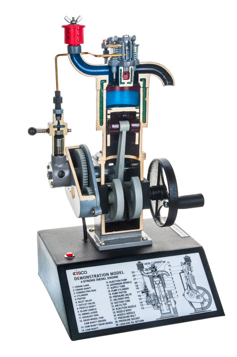 4 Stroke Diesel Hand Crank Model with Actuating Movable Parts to Demonstrate Engine Basics - 16" Tall - Eisco Labs