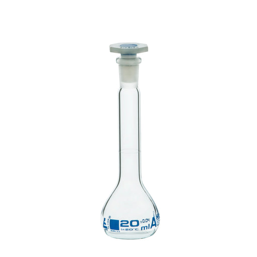 Volumetric Flask, 20ml - Class A - Polypropylene Stopper - Blue Graduation - Borosilicate Glass
