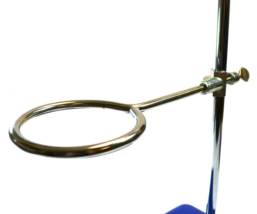 4 Piece Set - Rectangular Retort Stand, Rod, Clamp & Ring Set - 8"x5" Steel Base, 23.6" Stainless Steel Rod, 3" Steel Support Rings, 3-Pronged Coated Clamp - Eisco Labs