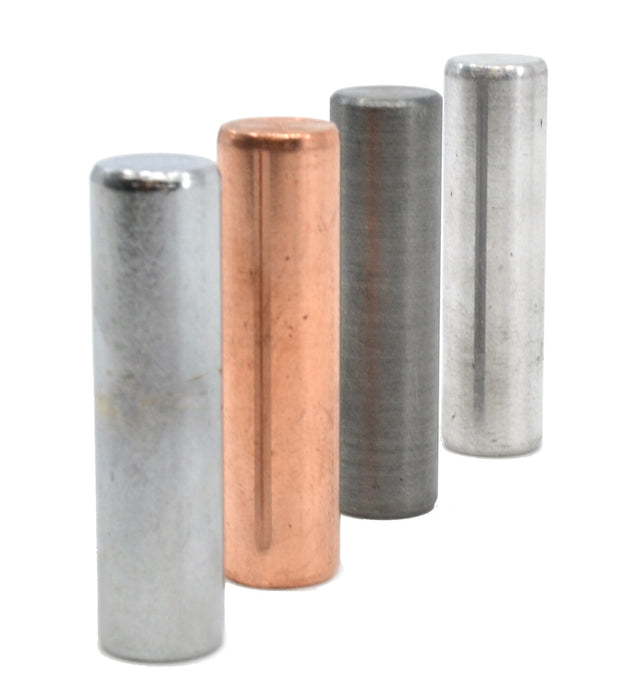 4pc Metal Cylinder Set, Aluminum, Zinc, Copper & Steel - 1.5 x 0.4"