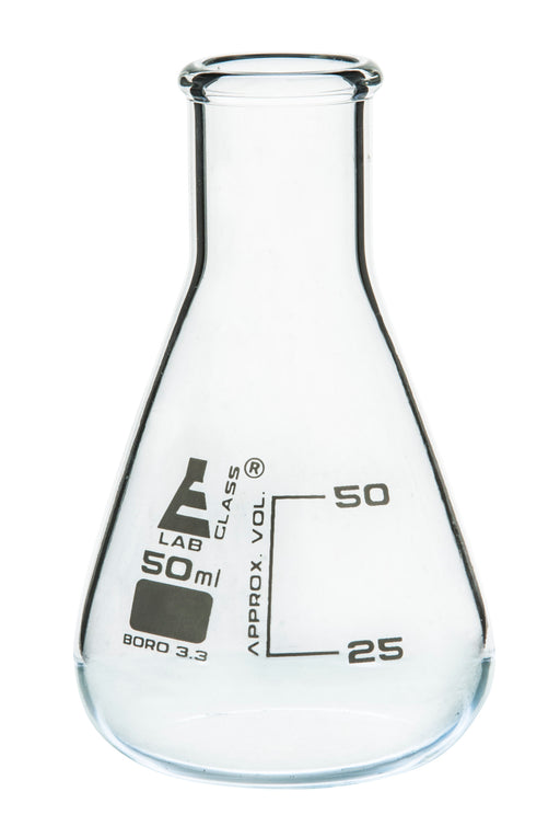 12PK Erlenmeyer Flasks, 50mL - Narrow Neck - Borosilicate Glass