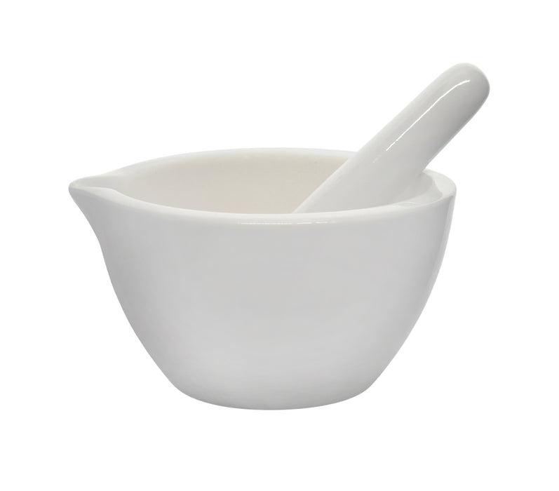 Porcelain Mortar & Pestle Set, 9oz - Heavy Duty Pattern - Unglazed Grinding Surface