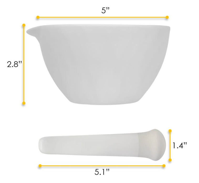 Porcelain Mortar & Pestle Set, 9oz - Heavy Duty Pattern - Unglazed Grinding Surface