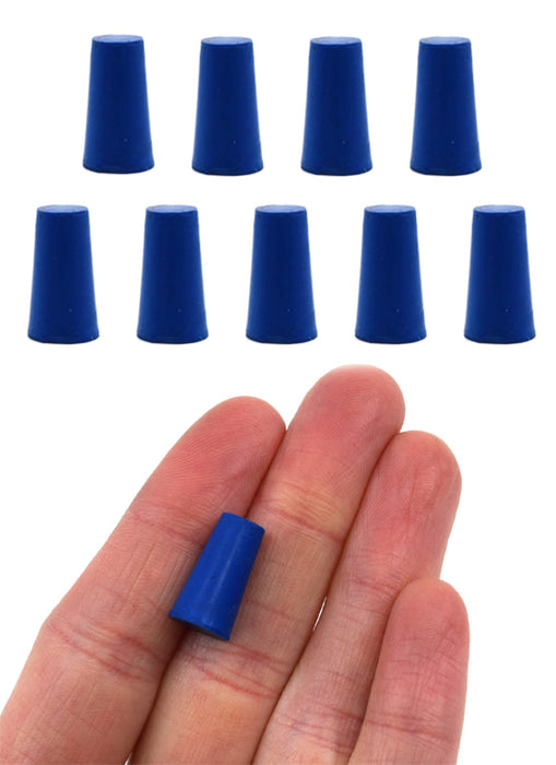Neoprene Stoppers, Solid Blue - Size: 6mm Bottom, 8mm Top, 16mm Length - Pack of 10