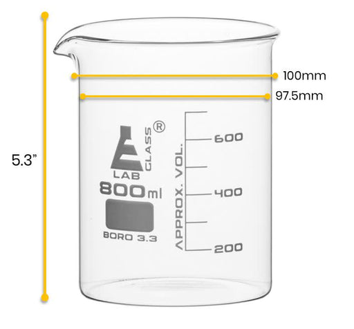 6PK Beakers, 600ml - Low Form - 50ml Graduations - Borosilicate Glass