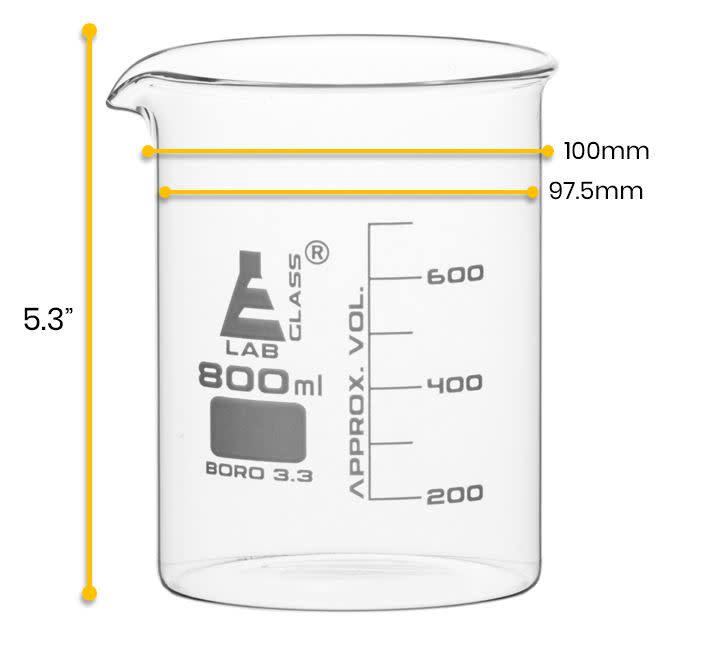 6PK Beakers, 600ml - Low Form - 50ml Graduations - Borosilicate Glass