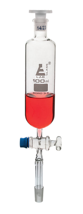 Dropping Funnel, 100mL - Glass Key Stopcock - with 14/23 Plastic Stopper