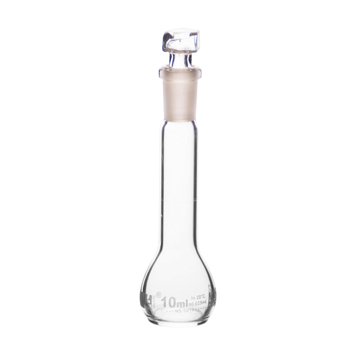 Volumetric Flask, 10ml - Class A - Hexagonal, Hollow Glass Stopper - Single, White Graduation - Eisco Labs