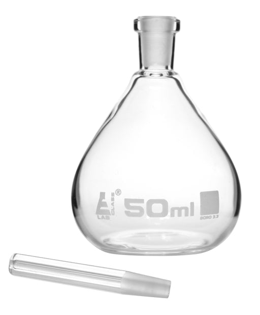Specific Gravity Bottle, 50ml - Flat Bottom with Perforated Stopper - Borosilicate Glass - Eisco Labs
