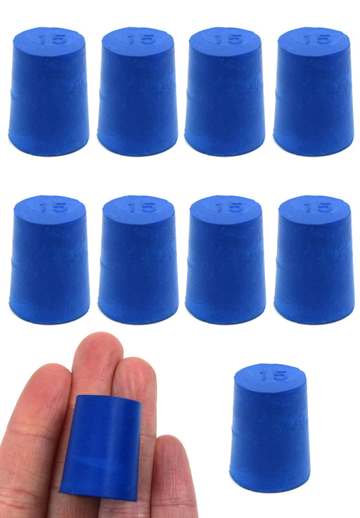 Neoprene Stoppers, Solid Blue - Size: 15mm Bottom, 18mm Top, 24mm Length - Pack of 10