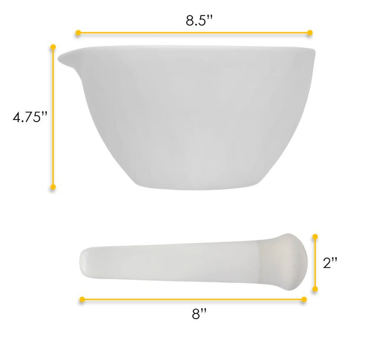 Porcelain Mortar & Pestle Set, 50oz - Heavy Duty Pattern - Unglazed Grinding Surface