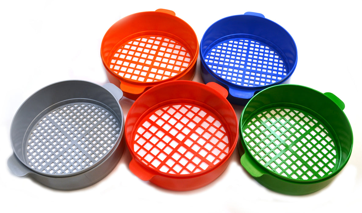 5PK Plastic Sifter, 8" - Stackable - Varying Hole Sizes