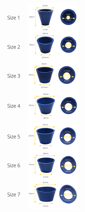 7 Piece Filter Adapter Tapered Cones Set - Designed For Use With Buchner Funnels - Multiple Sizes - Neoprene Rubber - Eisco Labs