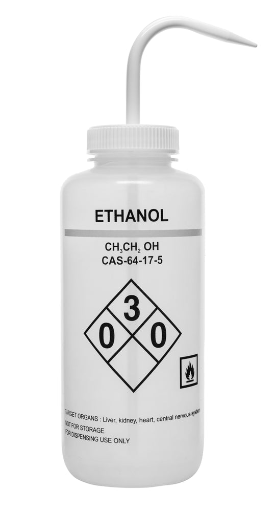 1000ml Wash Bottle, Labelled for Ethanol Color Coded White Self Ve