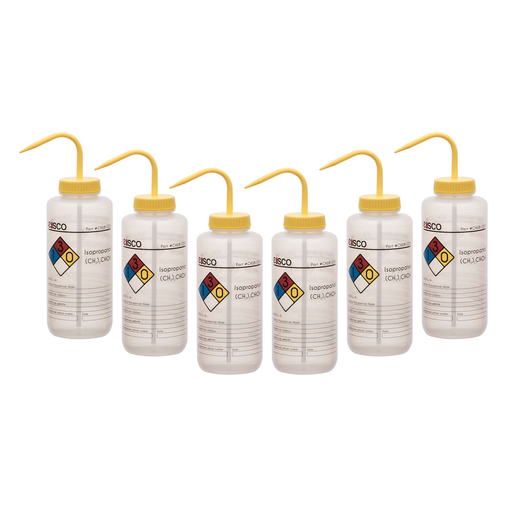 6PK Performance Plastic Wash Bottle, Isopropanol, 1000 ml - Labeled (4 Color)