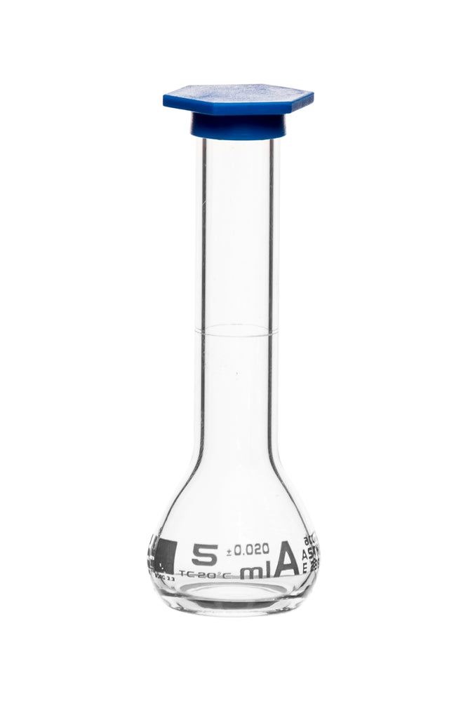 Volumetric Flask, 5ml Class A, ASTM Tolerance ±0.020ml Blue Snap