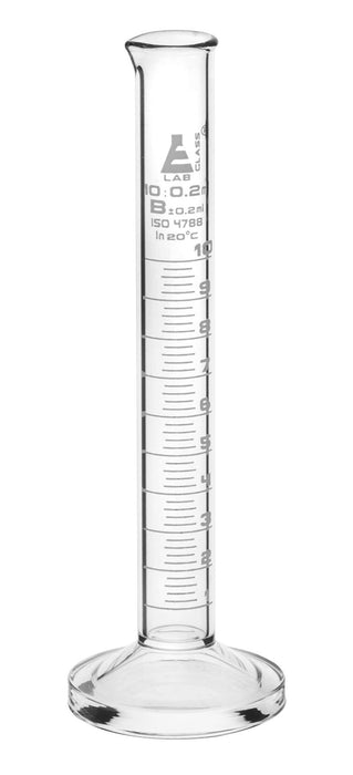 Graduated Cylinder, 10ml - Class B - White Graduations, Round Base