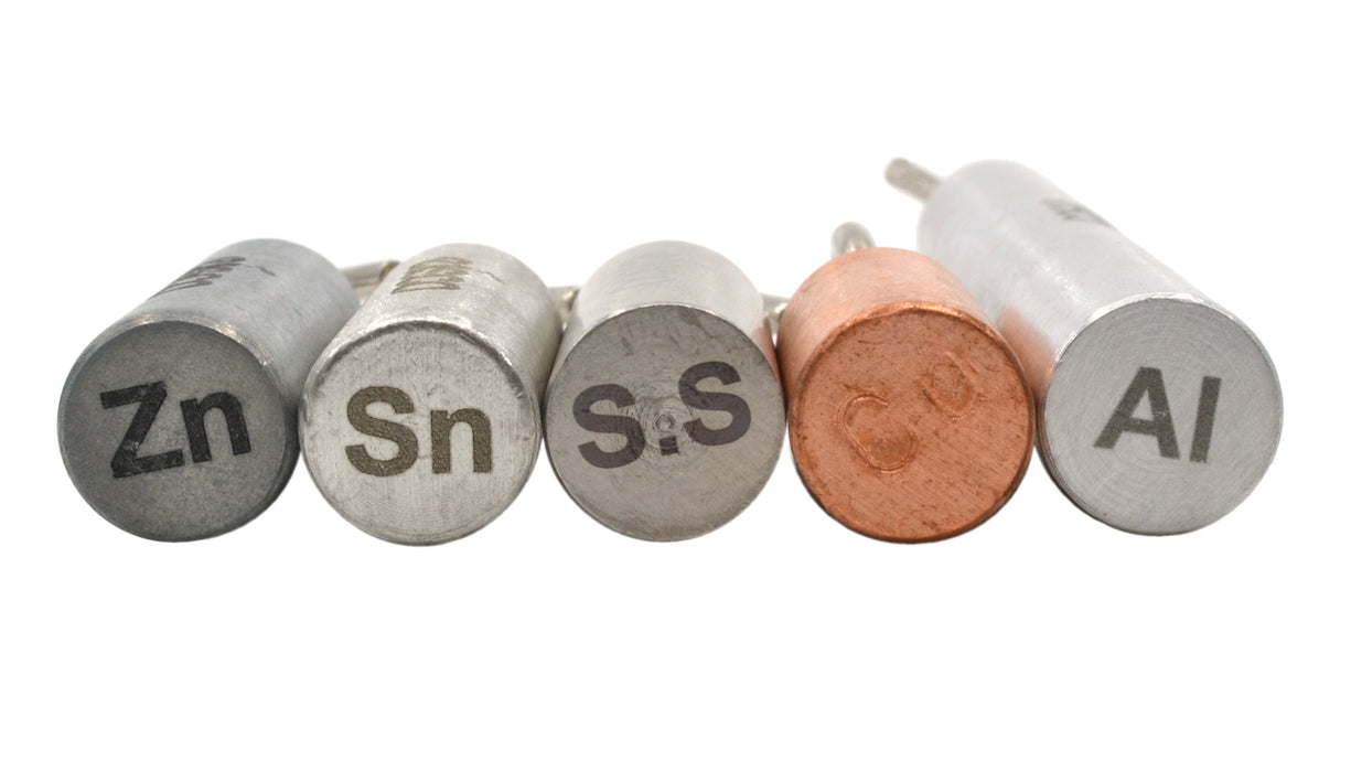 5-Piece Specific Gravity Cylinders with Hooks - Includes Copper, Tin, Aluminum, Zinc, Stainless Steel