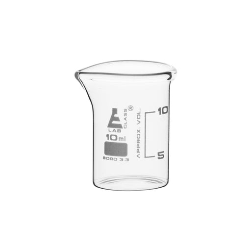 Beaker, 10ml - ASTM - Low Form with Spout - White Graduations - Borosilicate 3.3 Glass - Eisco Labs