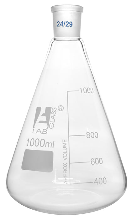 Erlenmeyer Flask, 1000ml - 24/29 Joint, Interchangeable - Borosilicate Glass - Conical Shape, Narrow Neck - Eisco Labs