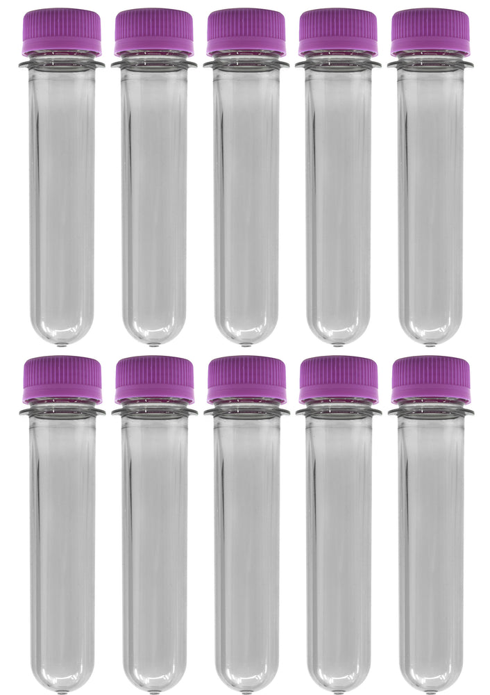 10PK Baby Soda Bottles with Caps, 25mL - PET Plastic Test Tubes - Eisco Labs